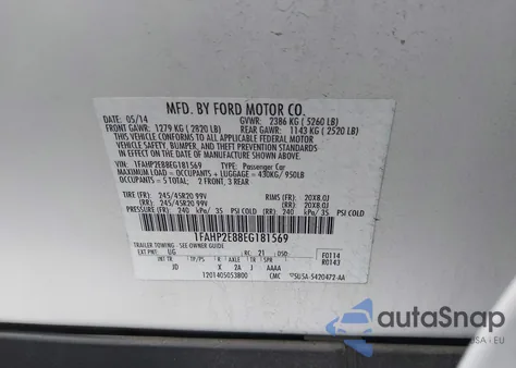 2014 Ford Taurus Sel из США, поврежденный, VIN 1FAHP2E88EG181569